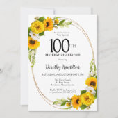 Elegant Zonnebloem 100e Verjaardagsfeest Kaart (Voorkant)
