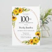 Elegant Zonnebloem 100e Verjaardagsfeest Kaart (Staand voorkant)