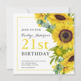 Elegant Zonnebloem 21ste verjaardagsfeest Kaart