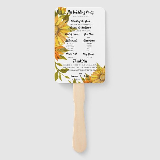 Elegant Zonnebloem Bloemen Bruiloft Programma Handwaaier (Achterkant)