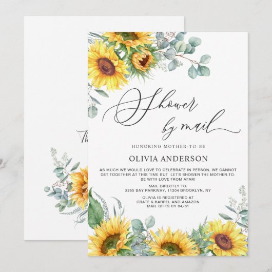 Elegant Zonnebloem Eucalyptus Baby shower per Mail Kaart (Voorkant / Achterkant)