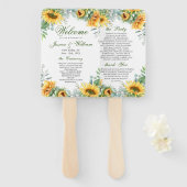 Elegant Zonnebloem Eucalyptus Huwelijksprogramma Handwaaier (Voorkant en achterkant)