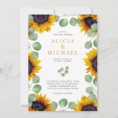 Elegant zonnebloem-eucalyptusbruinhuwelijk kaart (Voorkant)