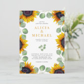 Elegant zonnebloem-eucalyptusbruinhuwelijk kaart (Staand voorkant)