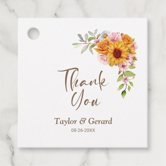 Elegant Zonnebloem Roos Bloemen Bruiloft Dank u Bedankjes Labels (Voorkant)