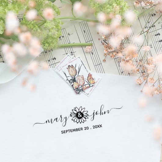 Elegant Zonnebloem Script Couple Save the Date Rubberstempel