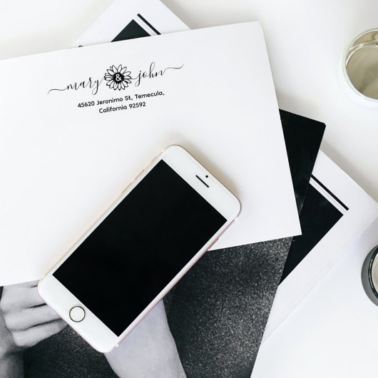 Elegant Zonnebloem Script Koppel Retouradres Rubberstempel