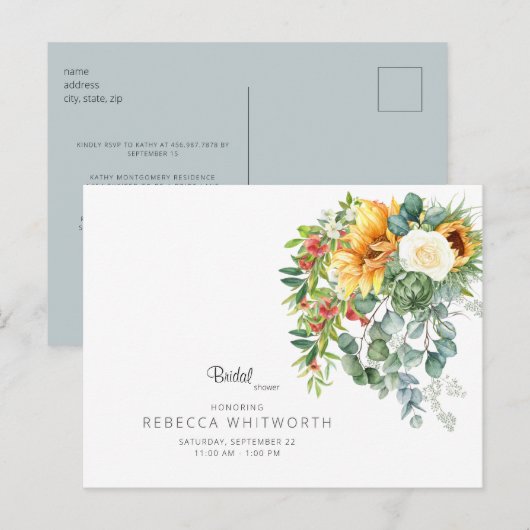 Elegant Zonnebloem Toscaans Vrijgezellenfeest Uitnodiging Briefkaart (Voorkant / Achterkant)