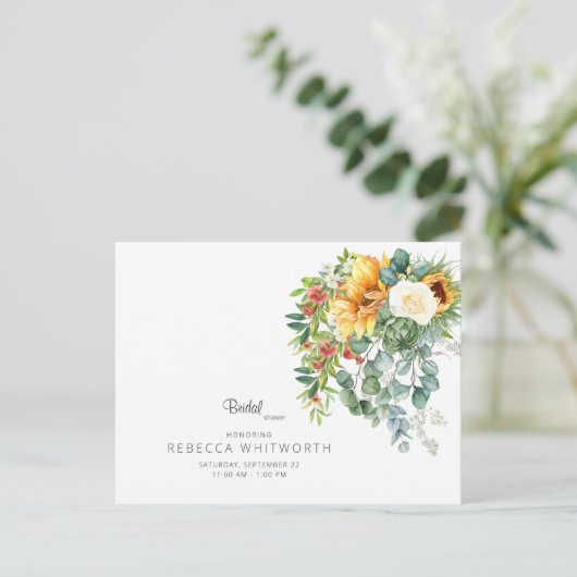 Elegant Zonnebloem Toscaans Vrijgezellenfeest Uitnodiging Briefkaart (Staand voorkant)