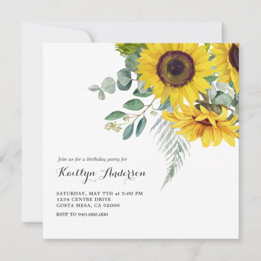 Elegant Zonnebloem verjaardagsfeest Kaart (Voorkant)