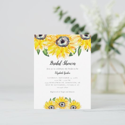 Elegant Zonnebloem Vrijgezellenfeest Nodig Waterve Briefkaart (Staand voorkant)