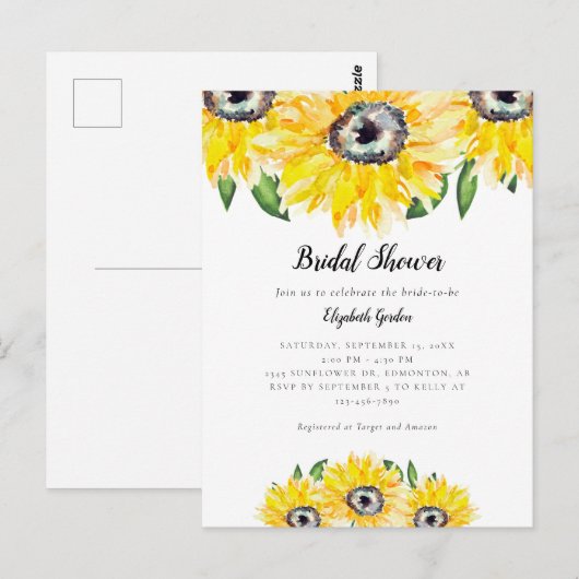 Elegant Zonnebloem Vrijgezellenfeest Nodig Waterve Briefkaart (Voorkant / Achterkant)