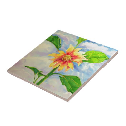 Elegant Zonnebloem waterverf schilderij Tegeltje (Zijkant)