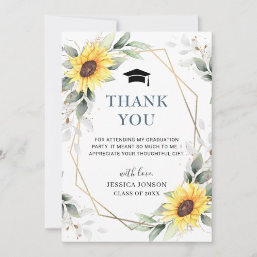 Elegant zonnebloemen Eucalyptus Rustisch Afstudere Bedankkaart (Voorkant)