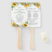 Elegant Zonnebloemen Eucalyptus Trouwprogramma Handwaaier (Voorkant en achterkant)