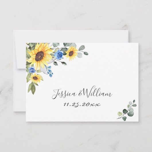 Elegant zonnebloemen Eucalyptus Weddenschap RSVP Kaartje (Achterkant)