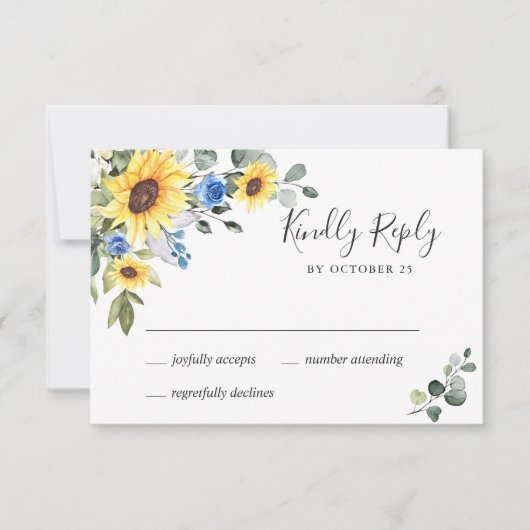 Elegant zonnebloemen Eucalyptus Weddenschap RSVP Kaartje (Voorkant)