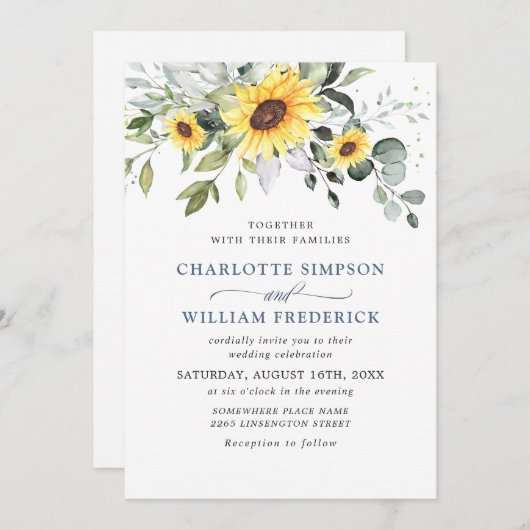 Elegant zonnebloemen Eucalyptus Weduwen in één Kaart (Voorkant / Achterkant)