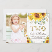 Elegant zonnebloemgroen 2e verjaardag foto kaart (Voorkant)