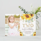 Elegant zonnebloemgroen 2e verjaardag foto kaart (Staand voorkant)