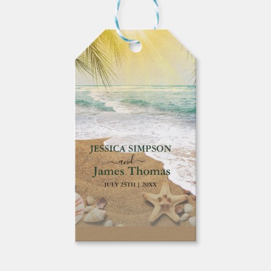 Elegant zonneschijn en blauw oceaanstrand cadeaulabel (Voorkant)