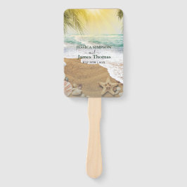 Elegant zonneschijn en blauw oceaanstrand handwaaier