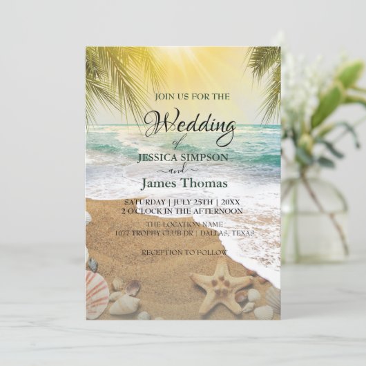 Elegant zonneschijn en blauw oceaanstrand kaart (Staand voorkant)