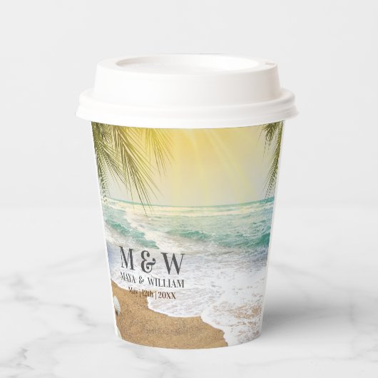 Elegant zonneschijn en blauw oceaanstrand papieren bekers (Voorkant)
