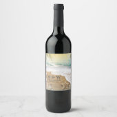 Elegant zonneschijn en blauw oceaanstrand wijn etiket (Voorkant)