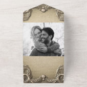 Elegant  Zuid-Charm Burlap Wedding All In One Uitnodiging (Buitenkant)