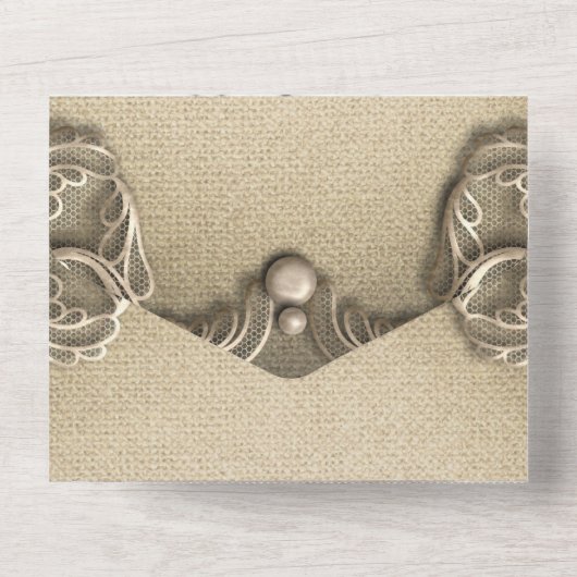 Elegant  Zuid-Charm Burlap Wedding All In One Uitnodiging (Achterkant)