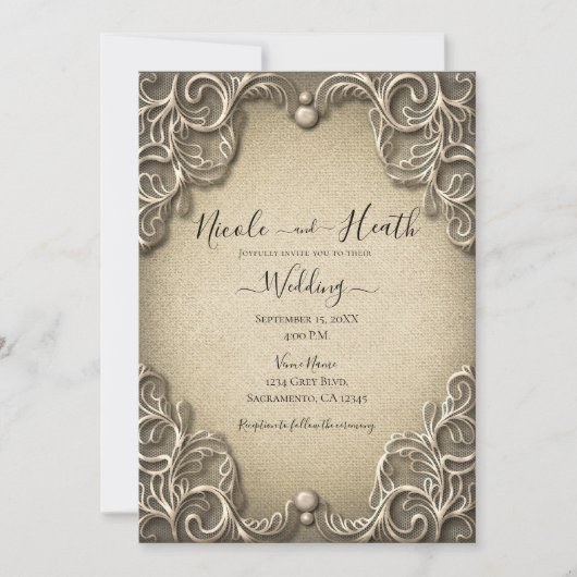 Elegant Zuid-Charm Burlap Wedding Kaart (Voorkant)