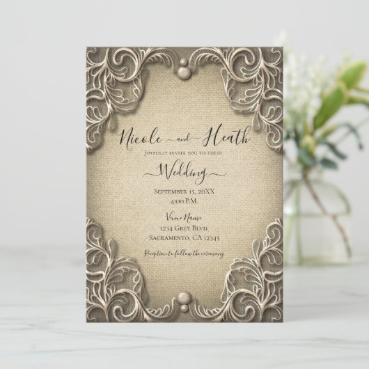 Elegant Zuid-Charm Burlap Wedding Kaart (Staand voorkant)