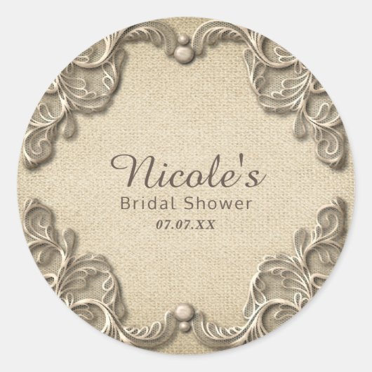 Elegant  Zuid-Charm Burlap Wedding Ronde Sticker (Voorkant)