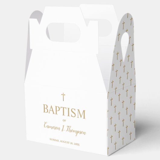 Elegant zuiver wit goudbruin Baby Baptisme Bedankdoosjes (Geopend)