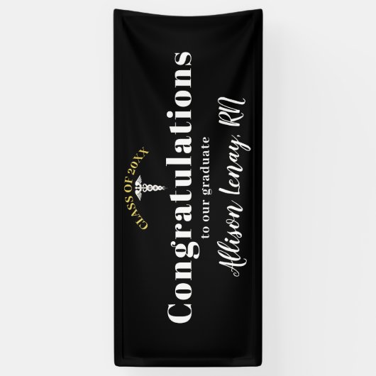 Elegant Zurse Afstuderen Black White, gepersonalis Spandoek (Verticaal)