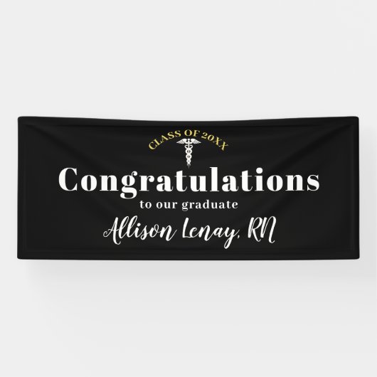 Elegant Zurse Afstuderen Black White, gepersonalis Spandoek (Horizontaal)