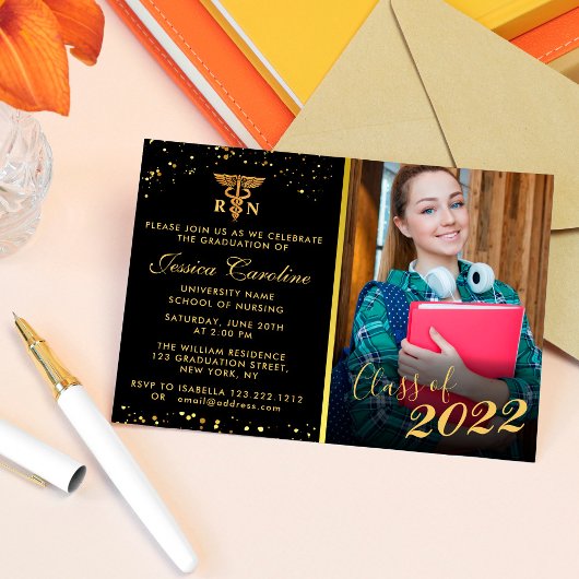 Elegant zuster Afstuderen Golden Glitter met foto Kaart