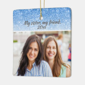 Elegant zuster Blue Glitter 2 zijkant foto 2 Keramisch Ornament (Links)