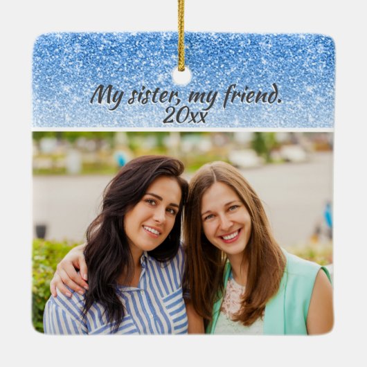 Elegant zuster Blue Glitter 2 zijkant foto 2 Keramisch Ornament (Achterkant)