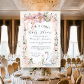 Elegant Zwaan Bloemen Blush Roze Lint Baby shower Kaart