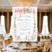 Elegant Zwaan Bloemen Blush Roze Lint Baby shower