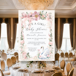 Elegant Zwaan Bloemen Blush Roze Lint Baby shower Kaart