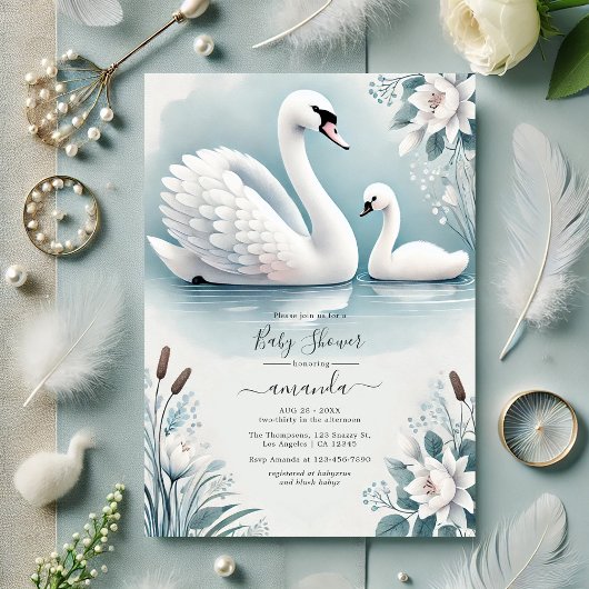 Elegant Zwaan en Cygnet Baby shower Kaart
