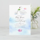 Elegant Zwaan en Lotus Waterverf Baby shower Kaart (Staand voorkant)