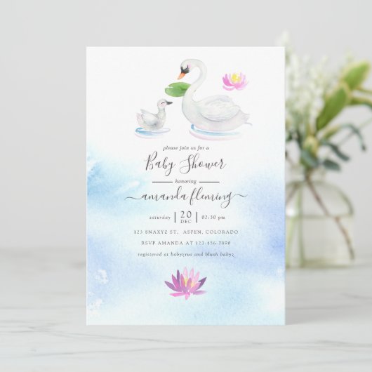 Elegant Zwaan en Lotus Waterverf Baby shower Kaart (Staand voorkant)