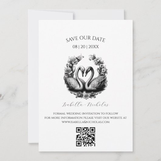 Elegant Zwaan Foto Sla de datum op Kaart (Achterkant)