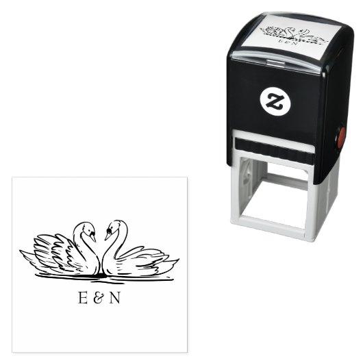 Elegant Zwaan paar bruiloft monogram Zelfinktende Stempel (In situ)