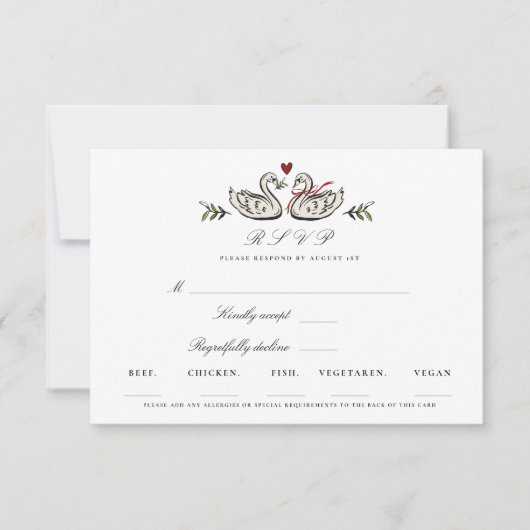 Elegant Zwanen Paar RSVP-reactiekaart RSVP Kaartje (Voorkant)