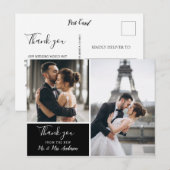 Elegant zwart 2 foto collage | Dank je Briefkaart (Voorkant / Achterkant)